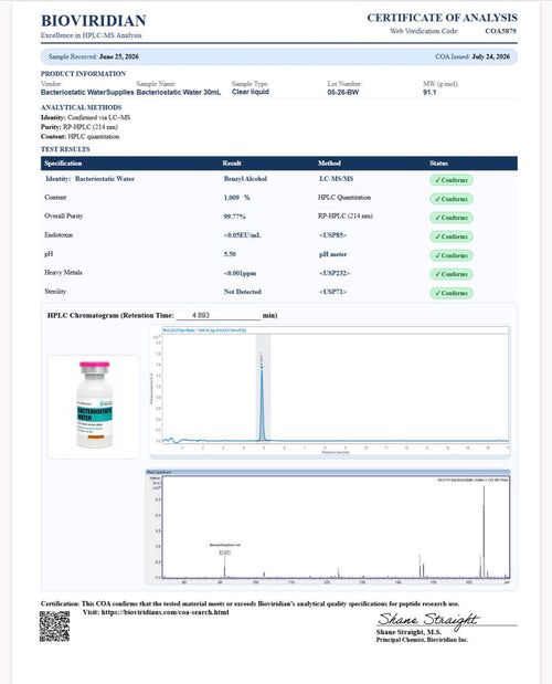 30 ML Bacteriostatic Water PLASTIC VIAL (COA VERIFIED)