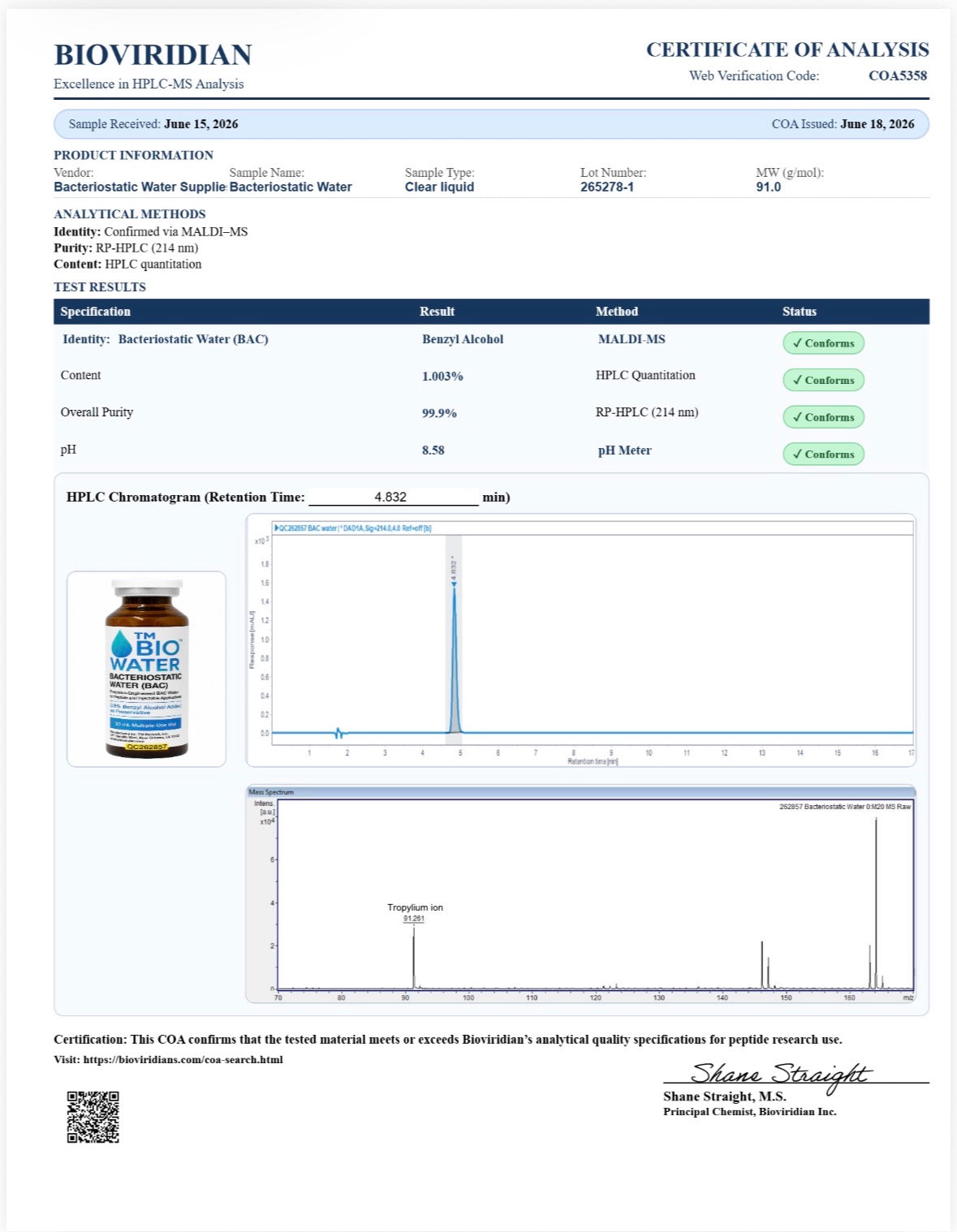 TM BioWater™ - Bacteriostatic Water (BAC) 30mL - Glass Vial