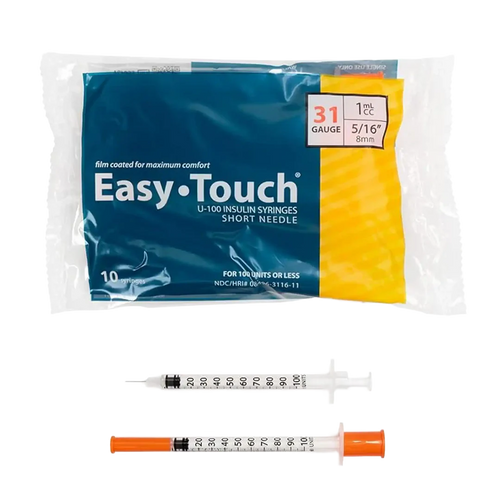 EasyTouch Insulin Syringe with Needle, 1 mL Capacity, 31G x 5/16"  (10 PACK)